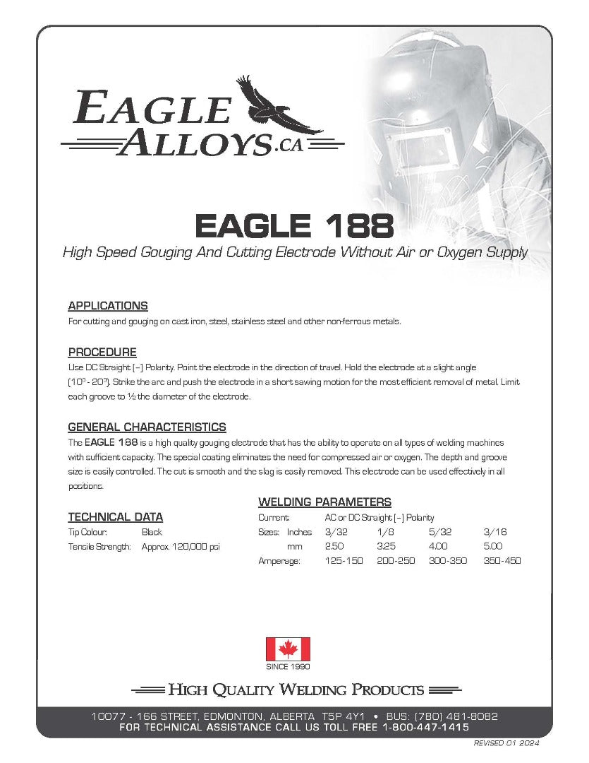 Eagle 188 Gouging Applications, Procedure, General Characteristics