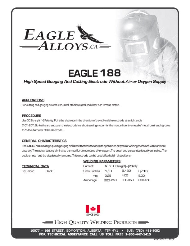Eagle 188 Gouging Applications, Procedure, General Characteristics
