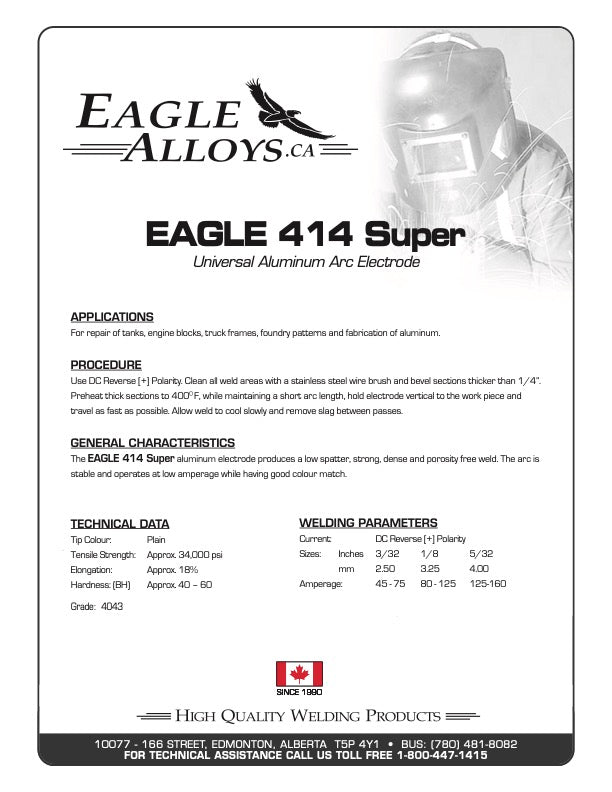 EAGLE 414 Super Universal Aluminum Arc Electrode | Low Spatter PDF
