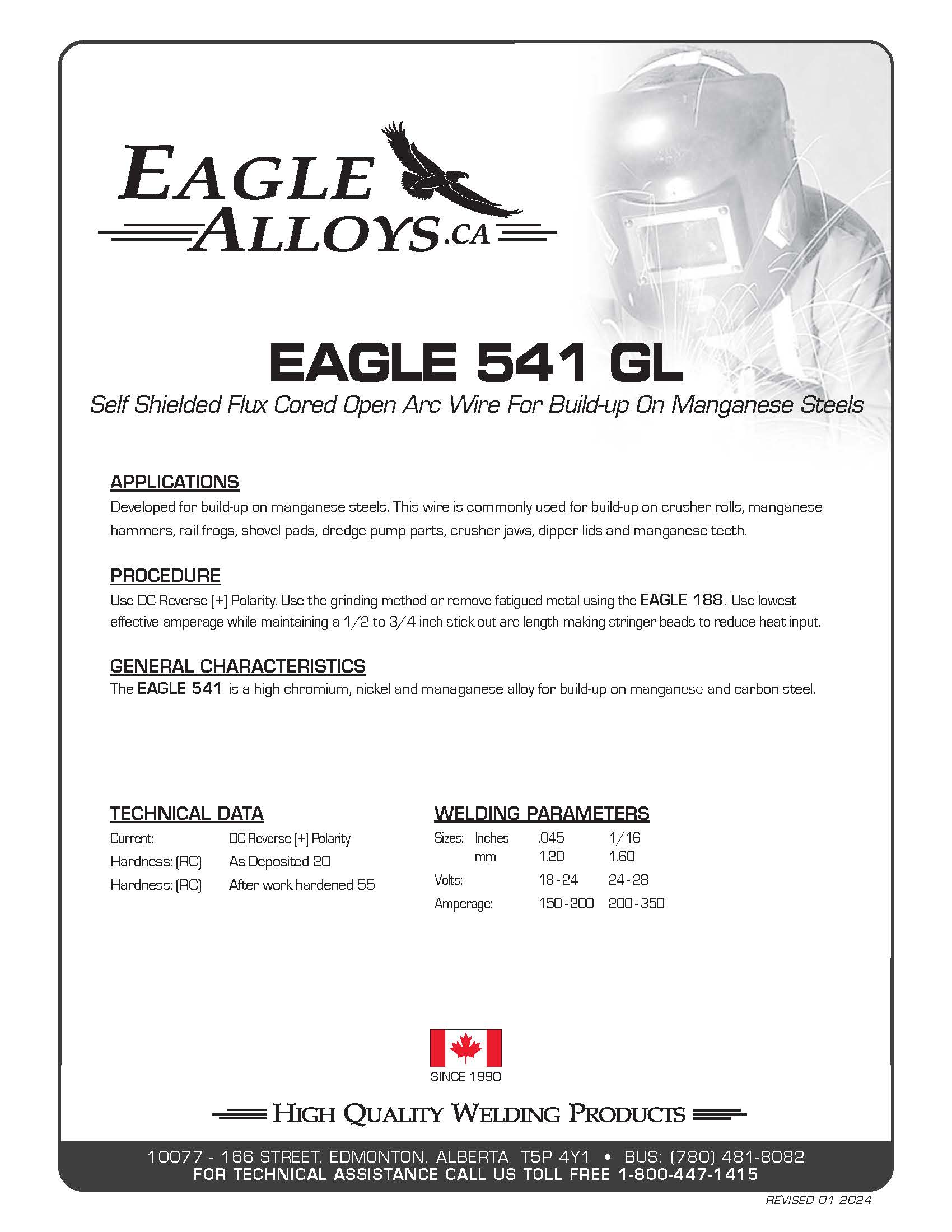 EAGLE 541 GL Self Shielded Flux Cored Open Arc Wire For Build-up On Manganese Steels PDF Spec Sheet