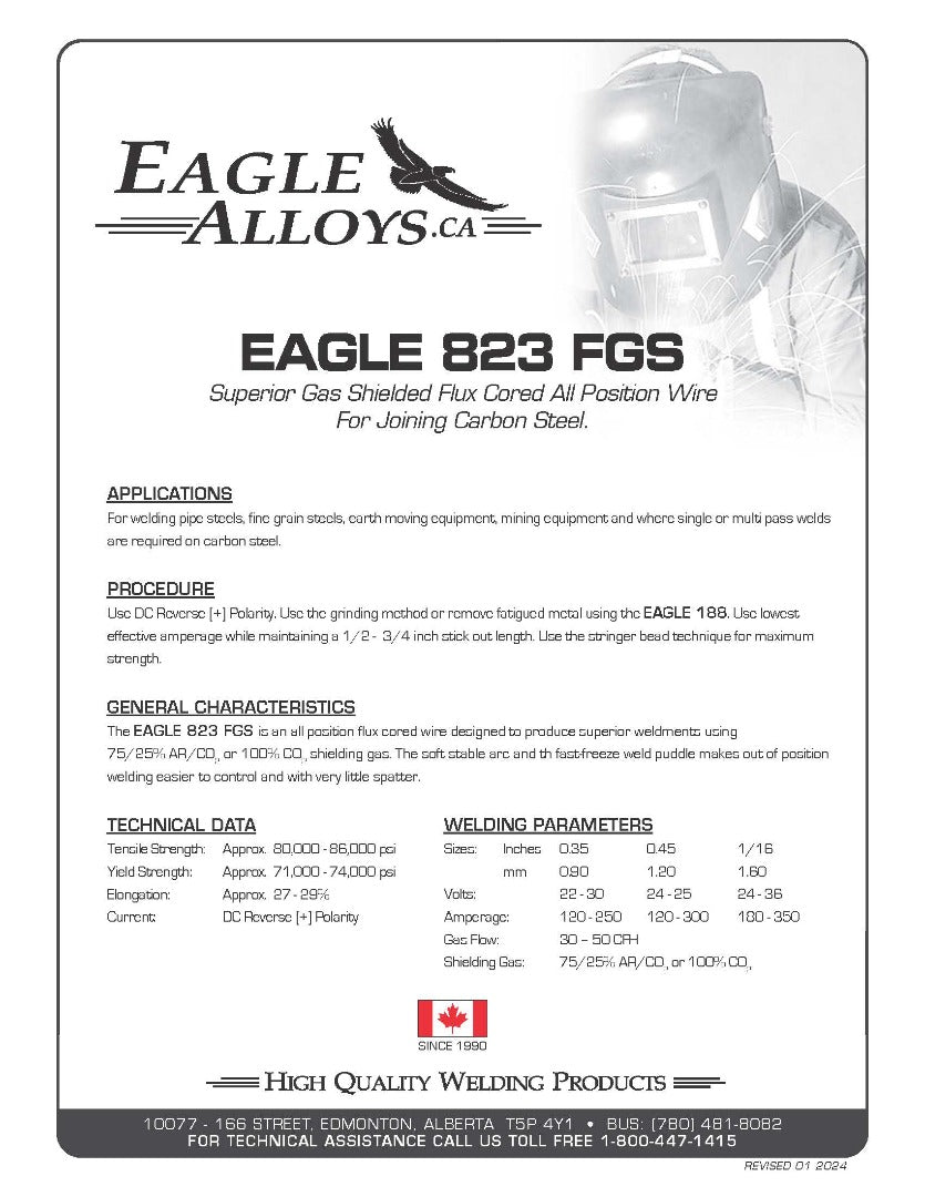 EAGLE 823 FGS Superior Gas Shielded Flux Cored All Position Wire For Joining Carbon Steel. PDF