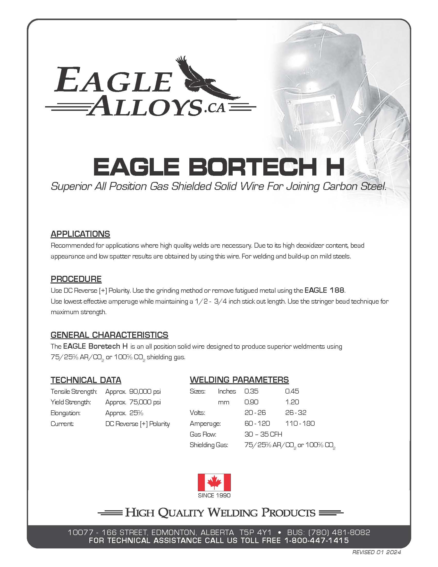 EAGLE BORTECH H Superior All Position Gas Shielded Solid Wire For Joining Carbon Steel. PDF